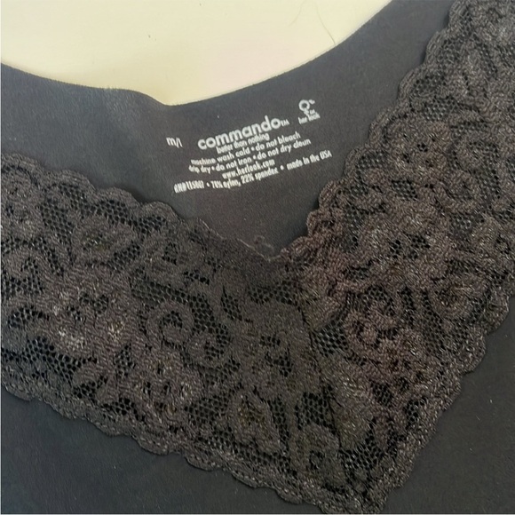 Commando Mini Cami V Neck Lace Slip Dress In Black - Picture 4 of 6